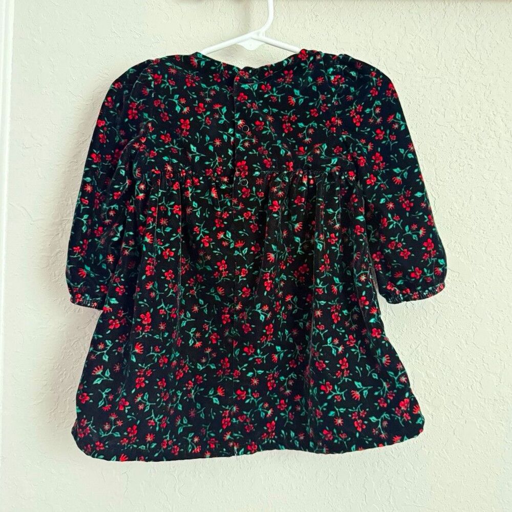 Cat & Jack Girls Black Floral Long Sleeve Christmas Velvet dress